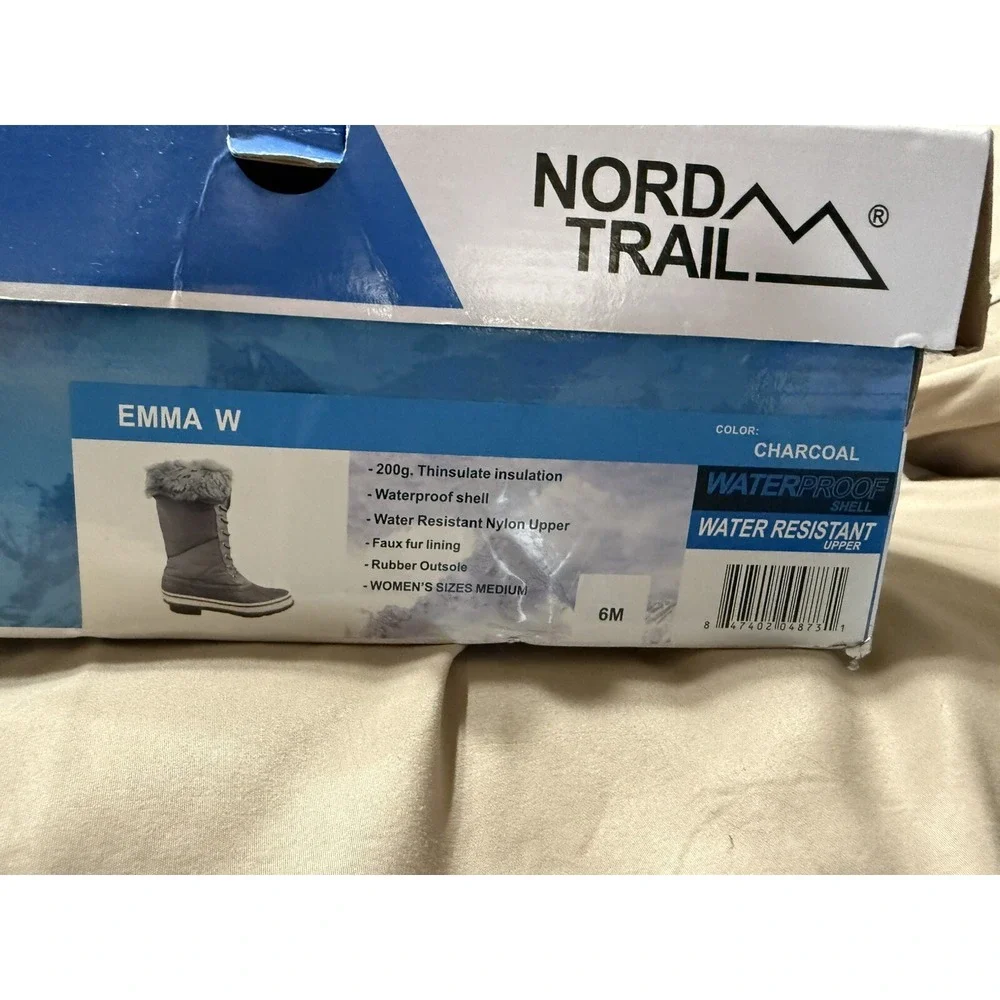 NORD TRAIL EMMA RUBBER BOOTS 6M‎ CHARCOAL  FAUX FUR THINSULATE Snow Warmth